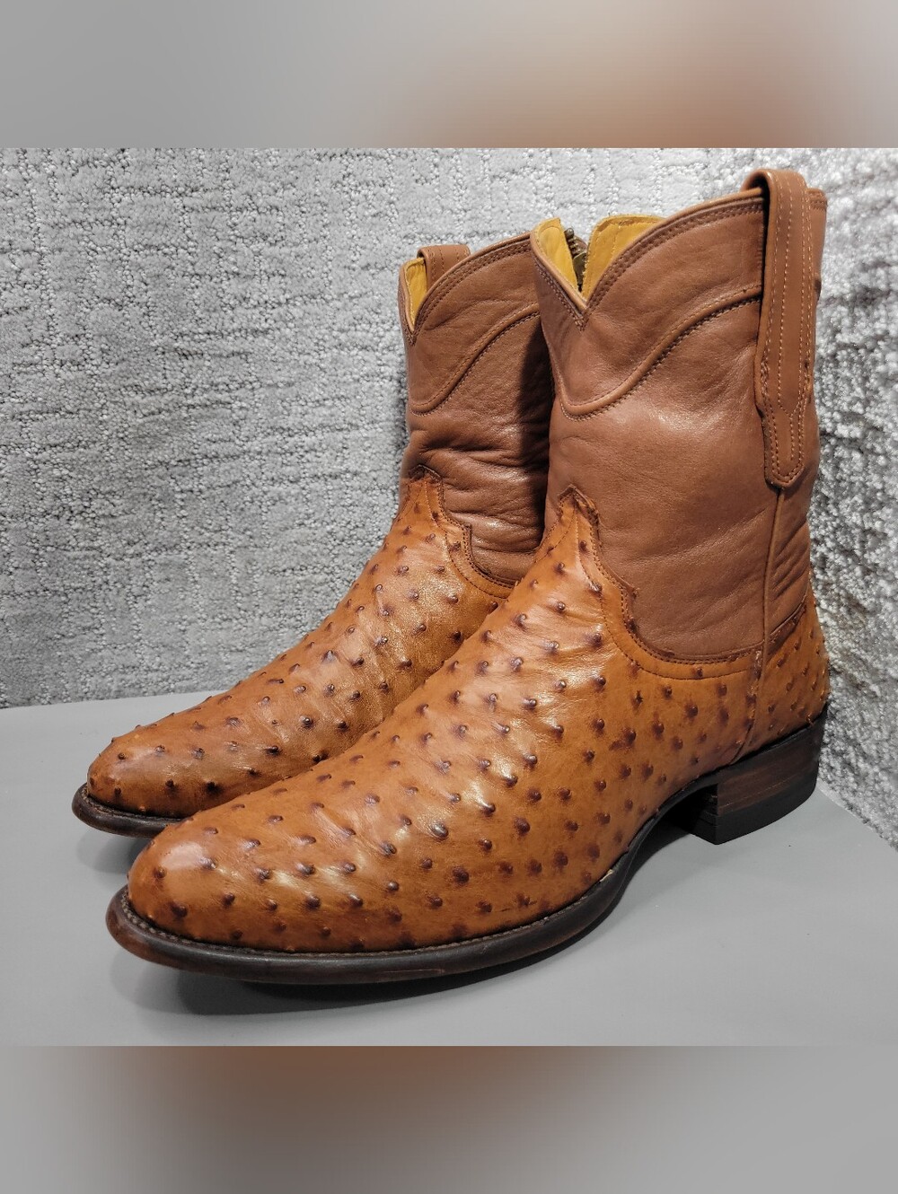 Tecovas The Dean Mens Size US 12D Pecan Ostrich Round Toe Zip Western Boots